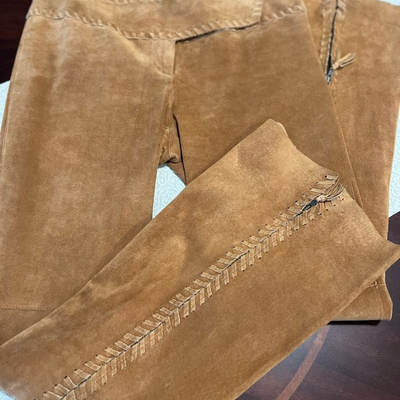Arden B Pants - Arden B. Leather Suede Split Flare Zip Back Pant Legs Boho Y2K Festival Size 8